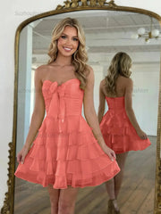 Chiffon A Line Tiered Short Homecoming Dress with Ruffles