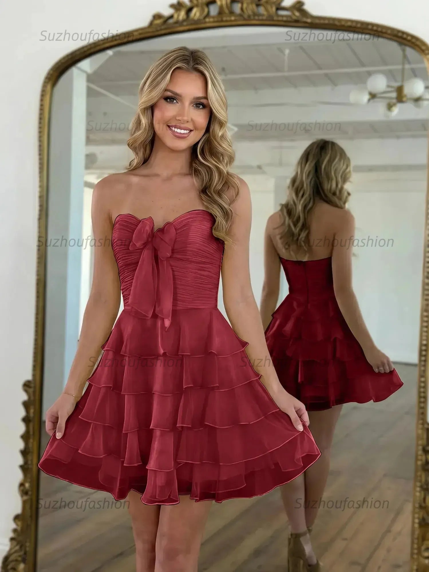 Chiffon A Line Tiered Short Homecoming Dress with Ruffles