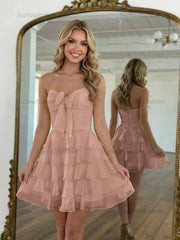 Chiffon A Line Tiered Short Homecoming Dress with Ruffles