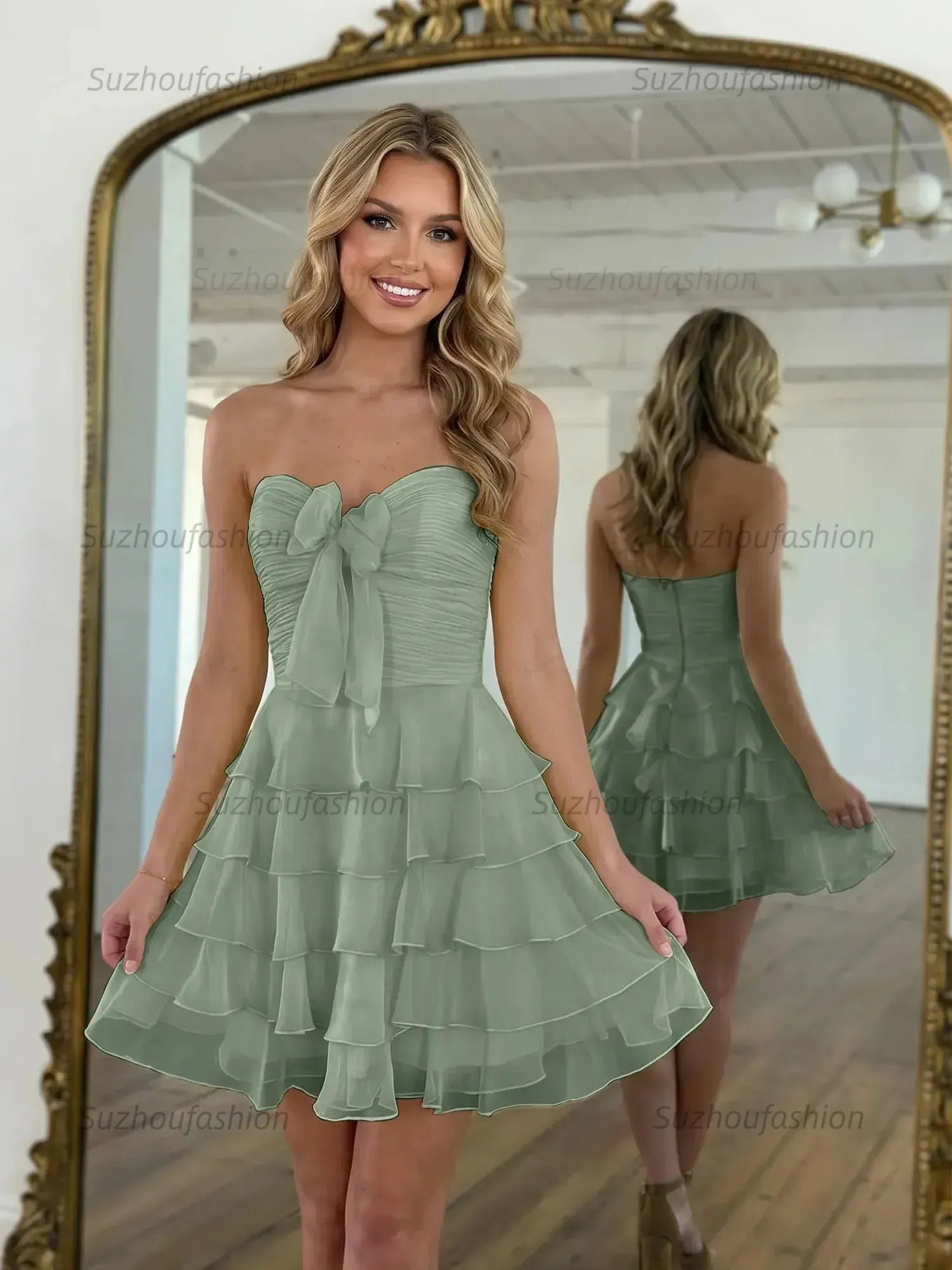 Chiffon A Line Tiered Short Homecoming Dress with Ruffles