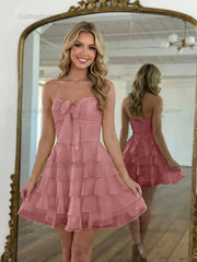 Chiffon A Line Tiered Short Homecoming Dress with Ruffles