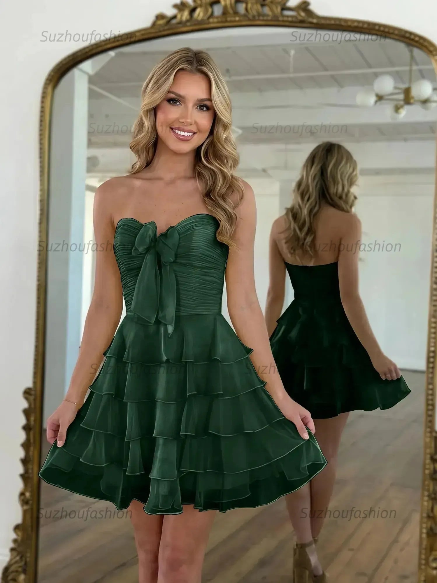 Chiffon A Line Tiered Short Homecoming Dress with Ruffles