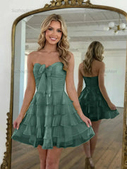 Chiffon A Line Tiered Short Homecoming Dress with Ruffles