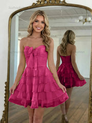 Chiffon A Line Tiered Short Homecoming Dress with Ruffles