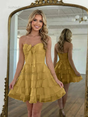 Chiffon A Line Tiered Short Homecoming Dress with Ruffles