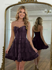 Chiffon A Line Tiered Short Homecoming Dress with Ruffles