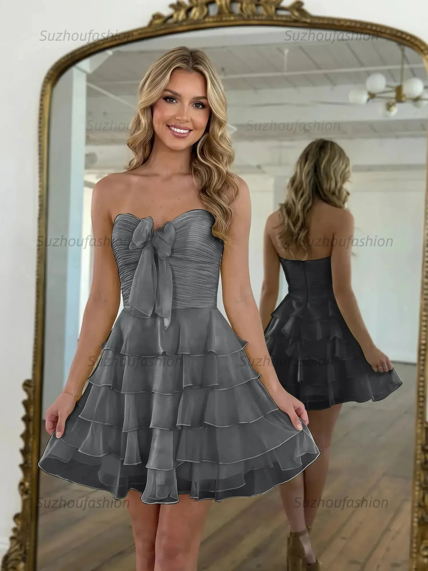 Chiffon A Line Tiered Short Homecoming Dress with Ruffles
