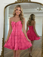 Chiffon A Line Tiered Short Homecoming Dress with Ruffles