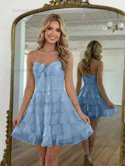 Chiffon A Line Tiered Short Homecoming Dress with Ruffles