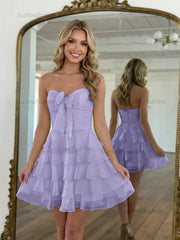 Chiffon A Line Tiered Short Homecoming Dress with Ruffles