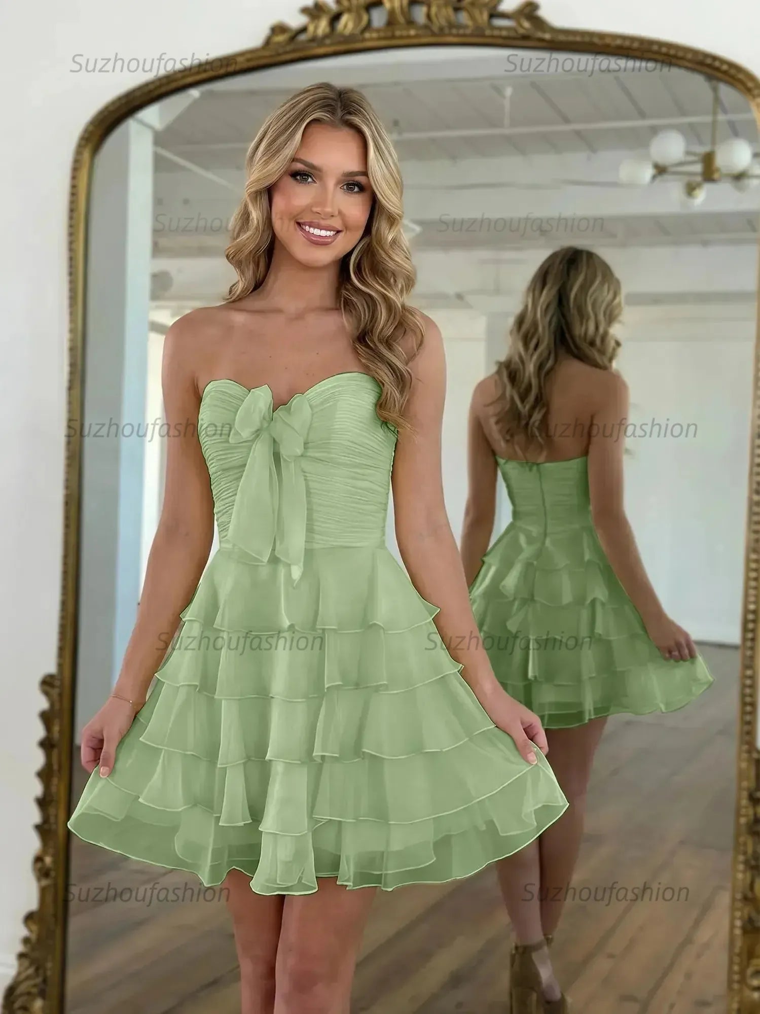 Chiffon A Line Tiered Short Homecoming Dress with Ruffles