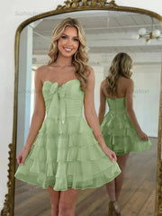 Chiffon A Line Tiered Short Homecoming Dress with Ruffles