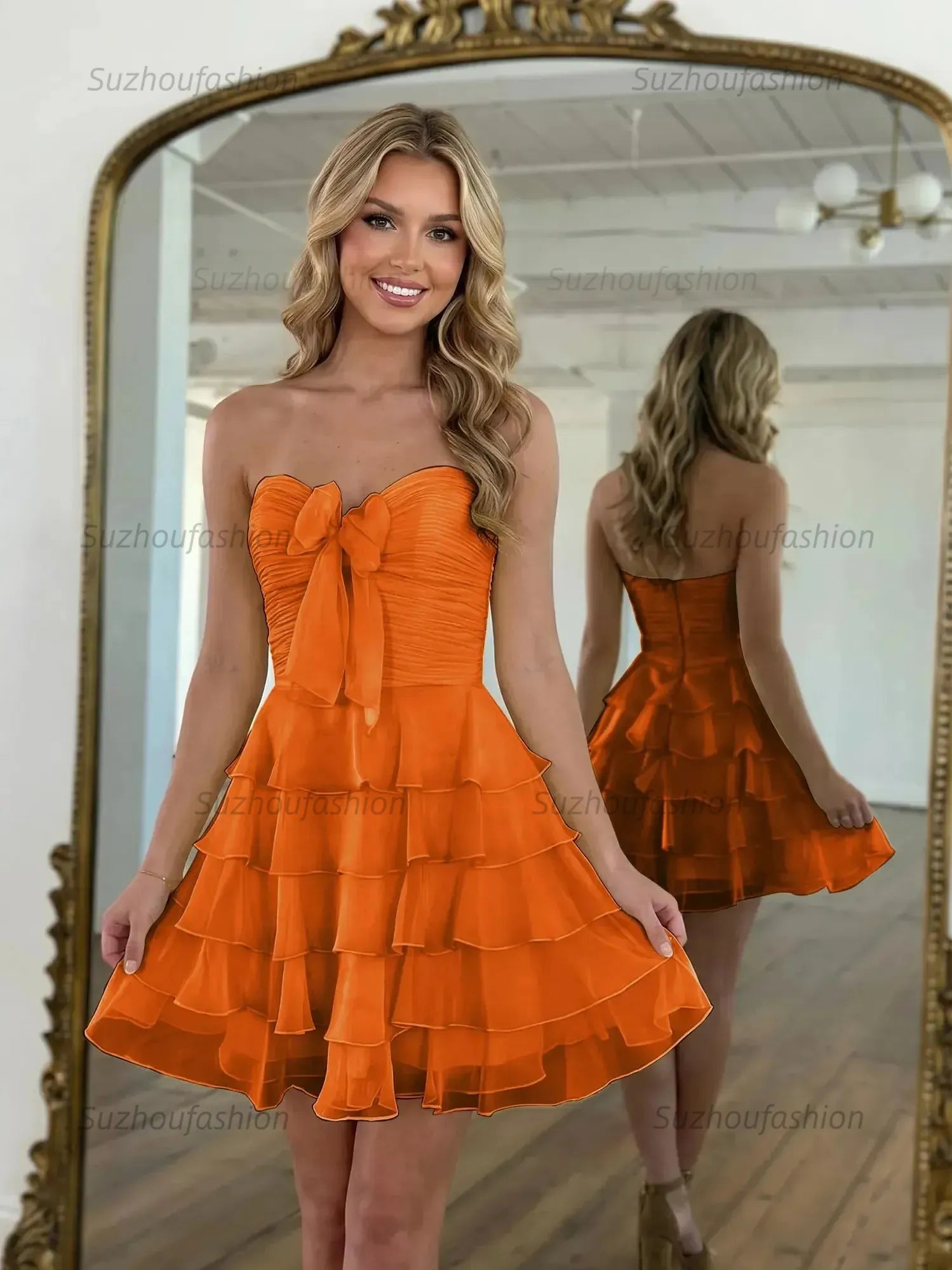 Chiffon A Line Tiered Short Homecoming Dress with Ruffles
