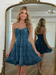 Chiffon A Line Tiered Short Homecoming Dress with Ruffles