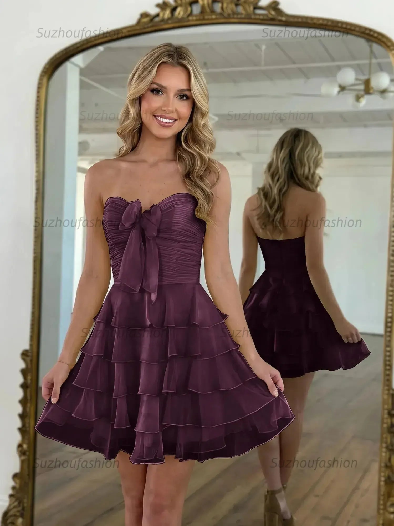 Chiffon A Line Tiered Short Homecoming Dress with Ruffles