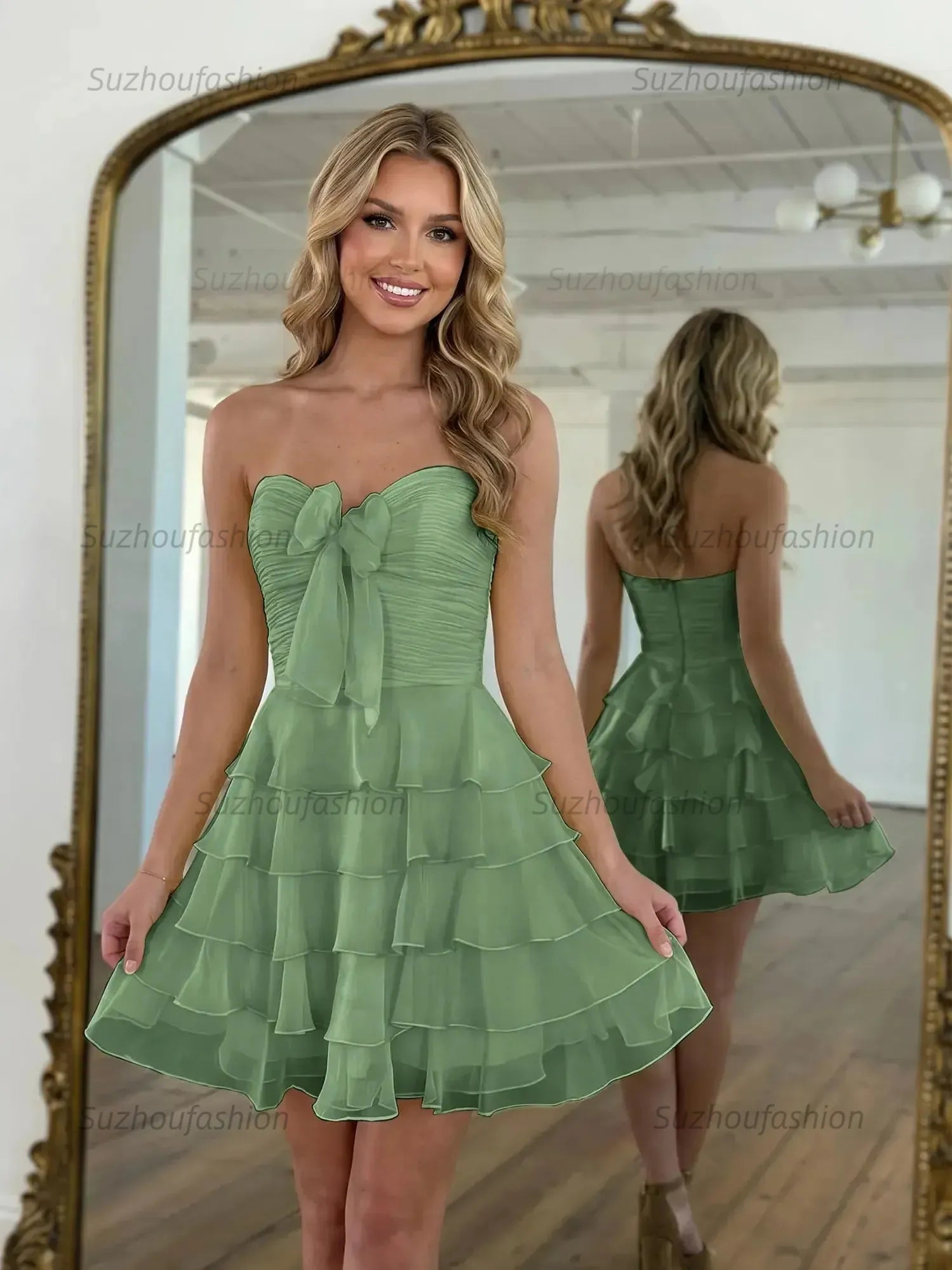Chiffon A Line Tiered Short Homecoming Dress with Ruffles