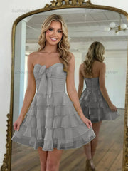 Chiffon A Line Tiered Short Homecoming Dress with Ruffles
