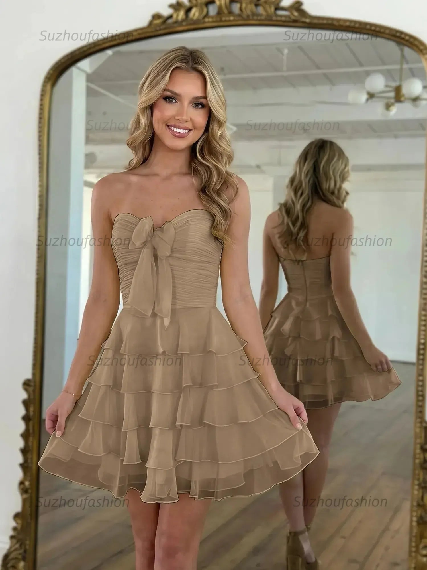 Chiffon A Line Tiered Short Homecoming Dress with Ruffles