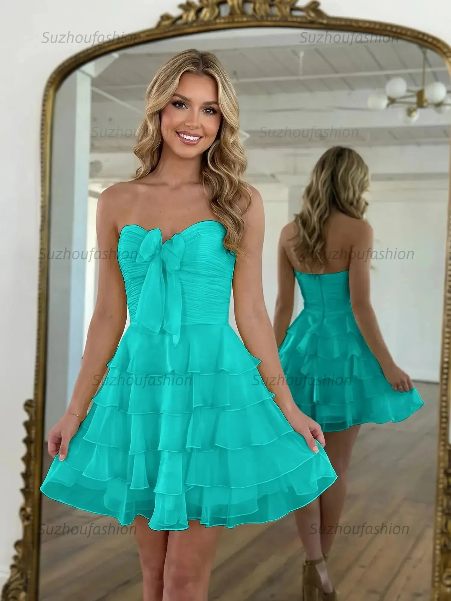 Chiffon A Line Tiered Short Homecoming Dress with Ruffles