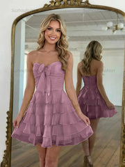Chiffon A Line Tiered Short Homecoming Dress with Ruffles