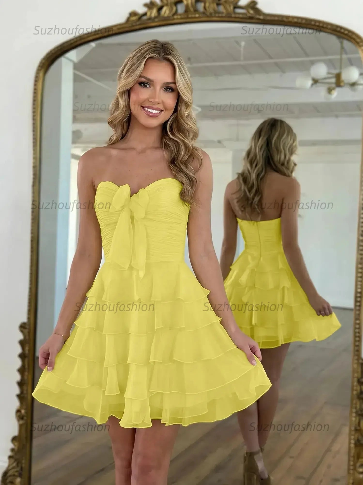 Chiffon A Line Tiered Short Homecoming Dress with Ruffles