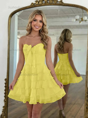 Chiffon A Line Tiered Short Homecoming Dress with Ruffles
