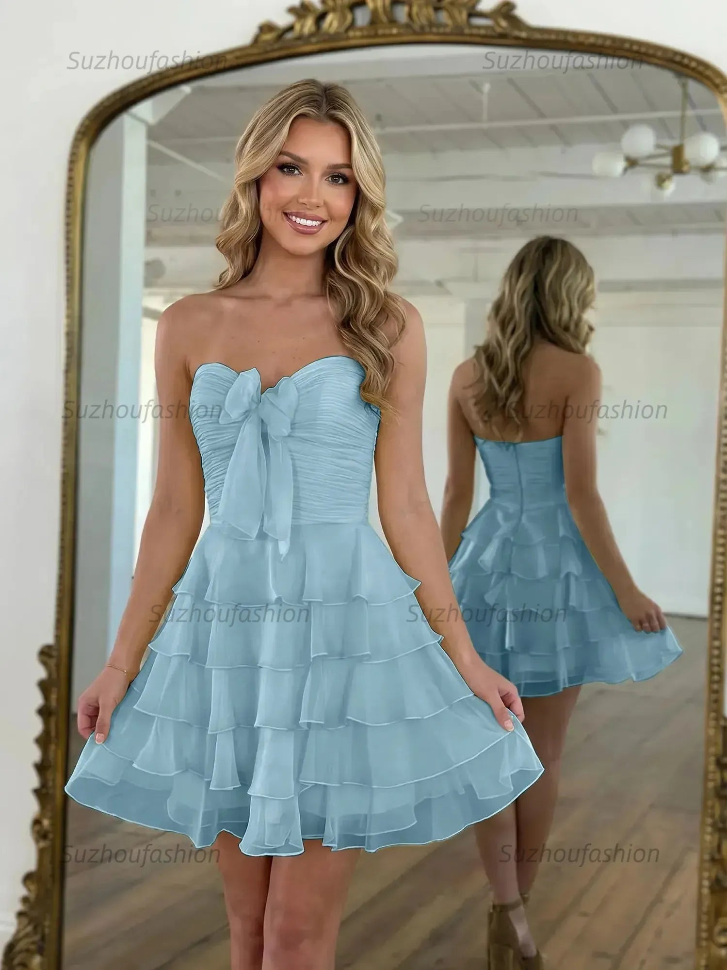 Chiffon A Line Tiered Short Homecoming Dress with Ruffles