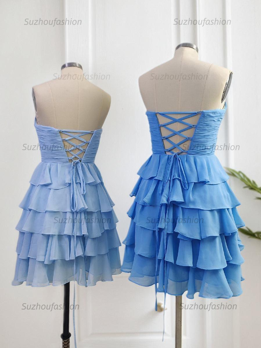 Chiffon A Line Tiered Short Homecoming Dress with Ruffles