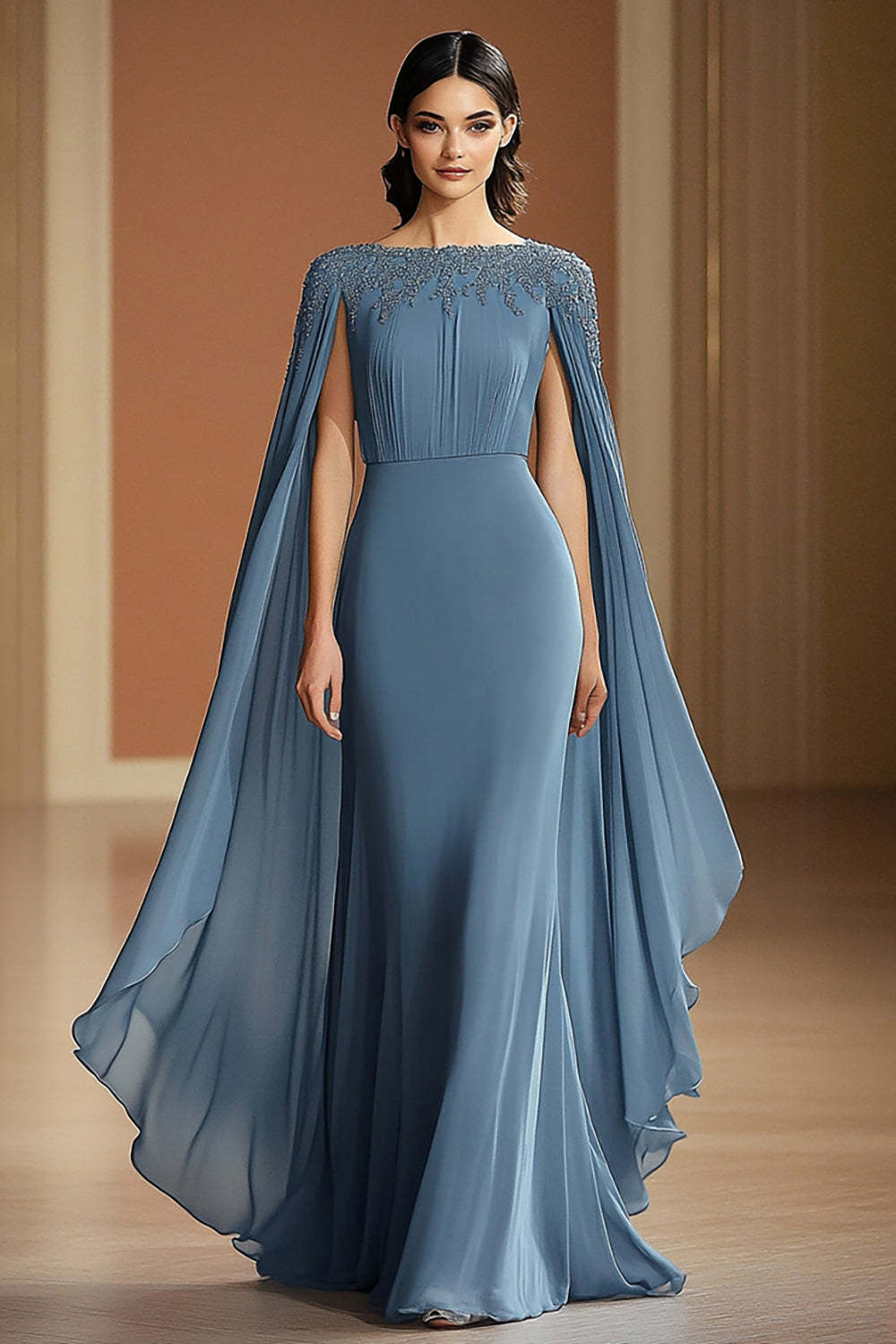 Suzhoufashion Chiffon Long Grey Blue Wedding Guest Dress Sheath Formal Dress With Shawl Suzhoufashion Chiffon Long Grey Blue Wedding Guest Dress Sheath Formal Dress With Shawl