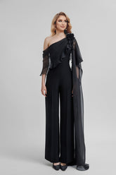 Chiffon One Shoulder Jumpsuits with Half Sleeves for the Mother of the Bride