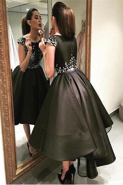 Classic Black Evening Dresses Silver Sequins Hi-lo Prom Gowns BA3510