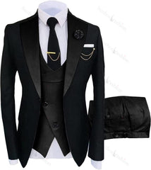 Classic Black Shawl Lapel 3 Piece Prom Suit