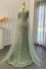 Classy High Neck Pearls Prom Dress Mermaid Long With Ruffle