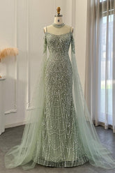 Classy High Neck Pearls Prom Dress Mermaid Long With Ruffle