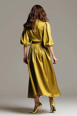Suzhoufashion Coffee Satin Half Sleeves A-Line Long Evening Dress