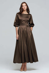 Suzhoufashion Coffee Satin Half Sleeves A-Line Long Evening Dress