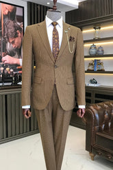 Coffee Striped Two Piece Notched Lapel Prom Suit