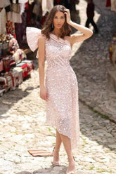 Column Prom Lace Sleeveless Formal Dress With Bow Knot