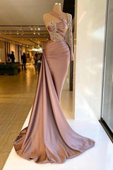 Column Satin Prom Dress One Shoulder Sleeve Formal Dress