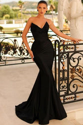 Column Satin Prom Dress Sweetheart Sleeveless Black Formal Dress