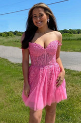 Coral Homecoming Dresses Backless Short Cocktail Dress with Appliques
