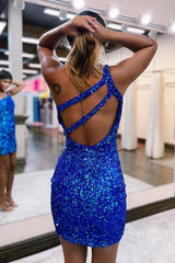 Coral Homecoming Dresses One Shoulder Sequin Prom Dress