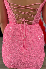 Corset Fuchsia Homecoming Dresses Sequin Tight Short Cocktail Dresses