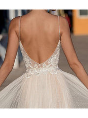 Country Plus Size A-Line Beach Wedding Dress Spaghetti Strap Sleeveless Bridal Gowns On Sale