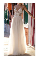 Country Plus Size A-Line Beach Wedding Dress Spaghetti Strap Sleeveless Bridal Gowns On Sale