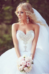 Crystal Sweetheart White Ball Gown Wedding Dresses High Quality Custom Court Train Tulle Bridal Gowns