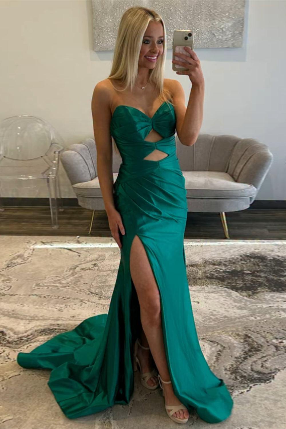 Suzhoufashion Cut Out Emerald Green Prom Dress Sweetheart Sheath Formal Dress With Slit suzhoufashion Suzhoufashion Cut Out Emerald Green Prom Dress Sweetheart Sheath Formal Dress With Slit suzhoufashion