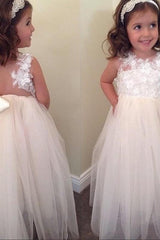 Cute Empire Tulle Flower Girl Dress Sleeveless Flower Gowns with Bowknot