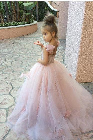 Cute Pink Tulle Flower Girl Dress New Arrival Long Children Dresses BA1419