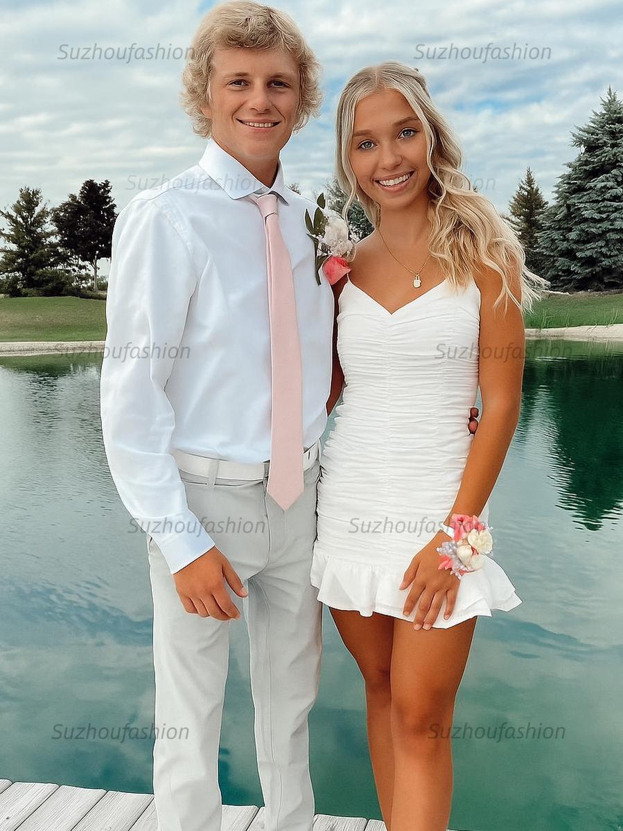 Cute Sheath Satin Short Homecoming Dress with Ruffles